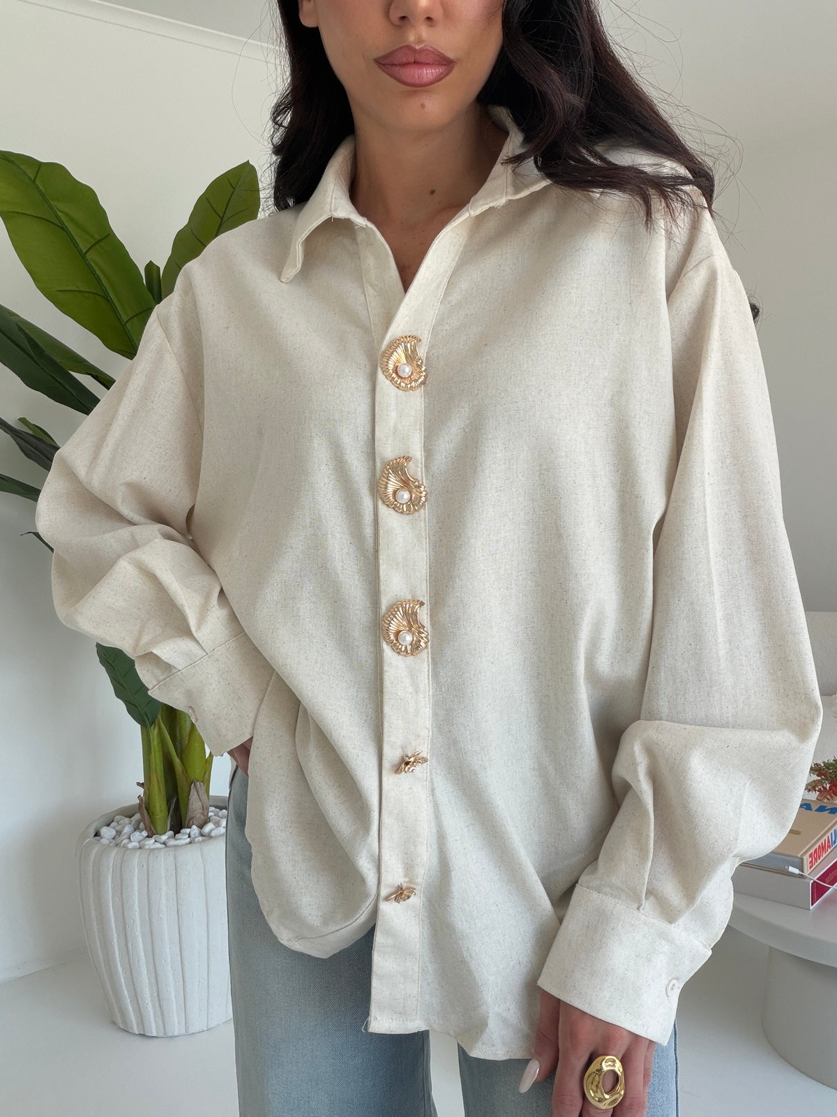V76712-CAMICIA SANTORINI BURRO