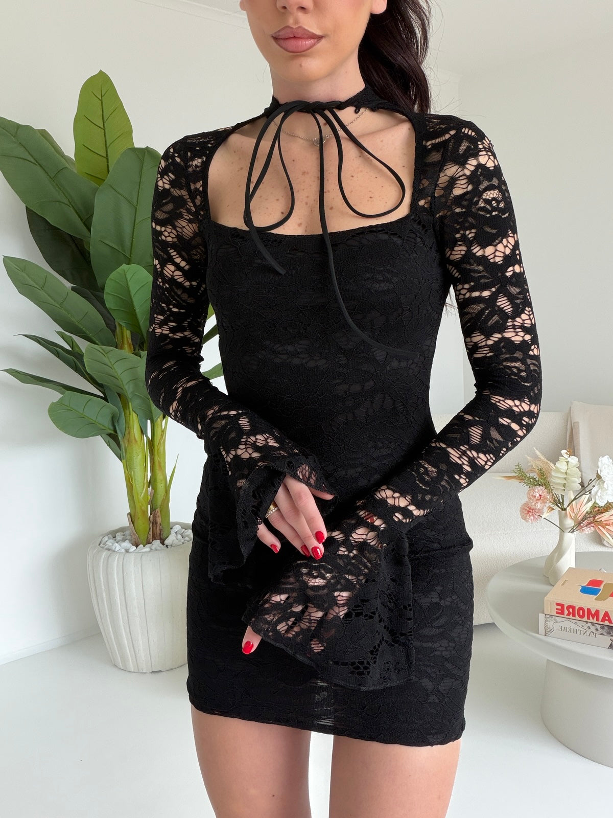 1805-MINI ABITO LINGERIE NERO