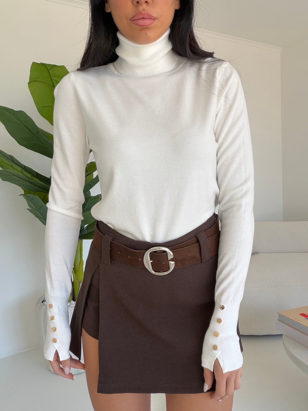 3085-MINI GONNA SHORT+CINTURA CHOCO