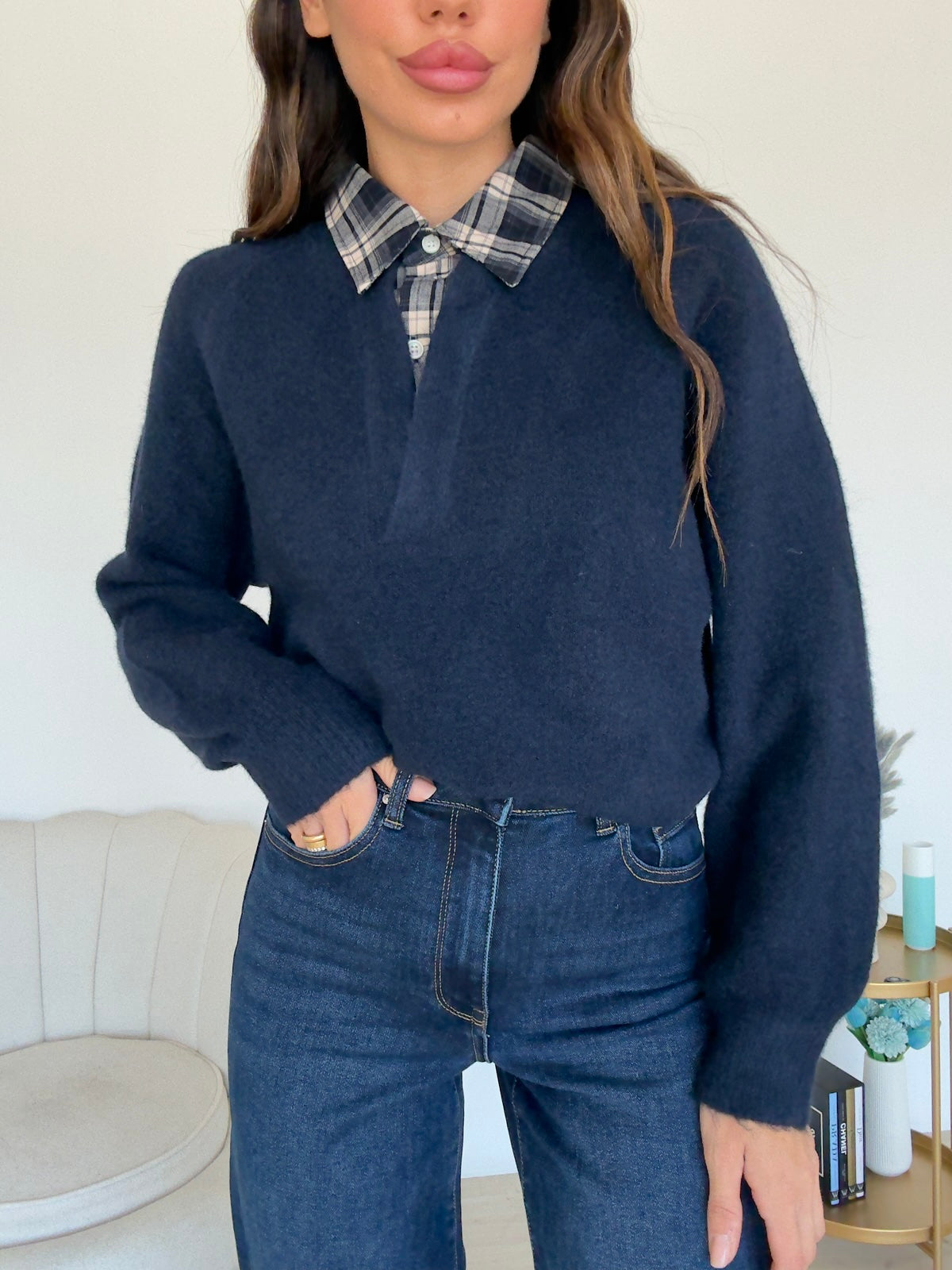 JP7932-PULL COLLO IN CAMICIA NAVY