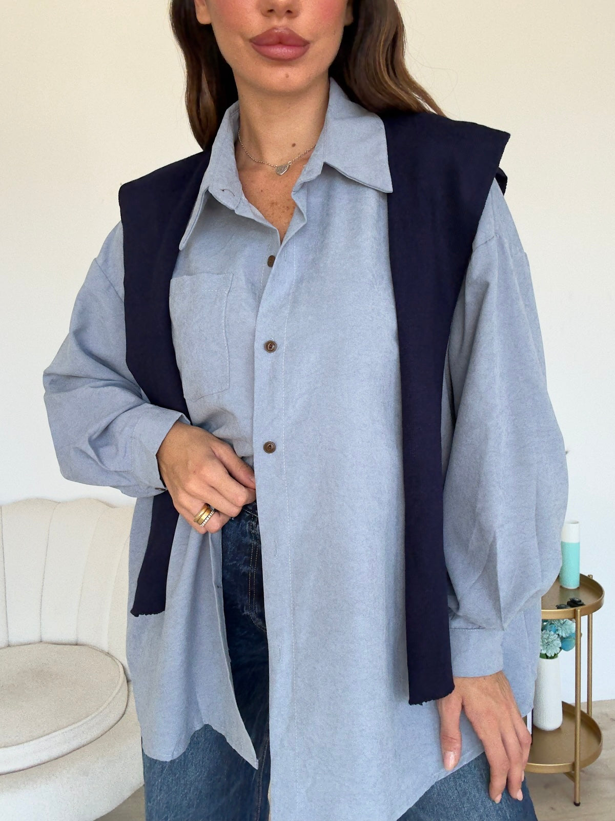 W43347-CAMICIA VELVET NAVY