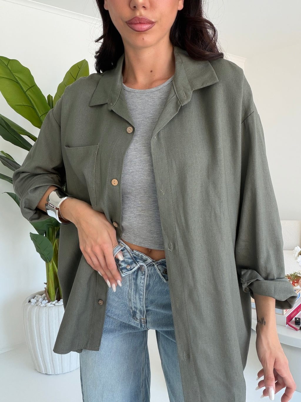 CAMICIA IN SIMIL LINO MILITARE
