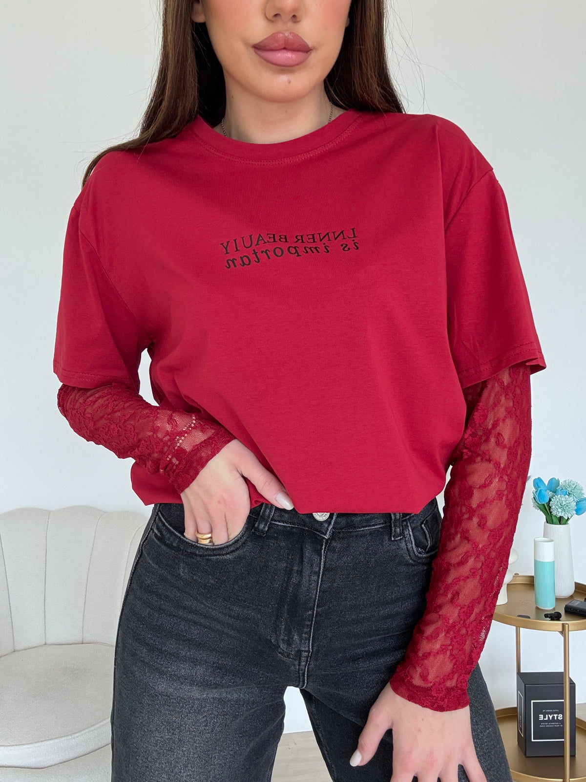 V76003-T-SHIRT BEAUTY BORDEAUX