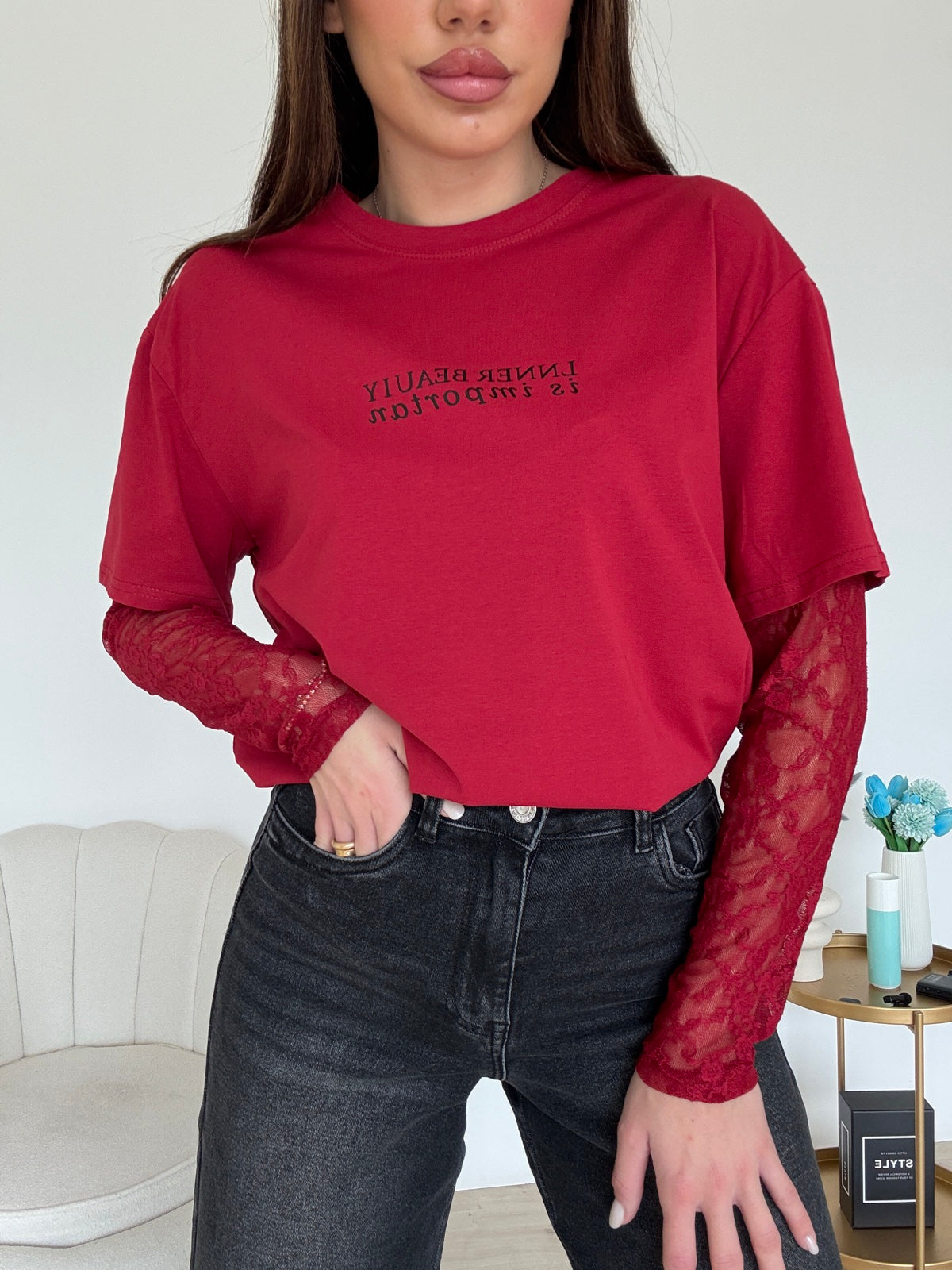 V76003-T-SHIRT BEAUTY BORDEAUX