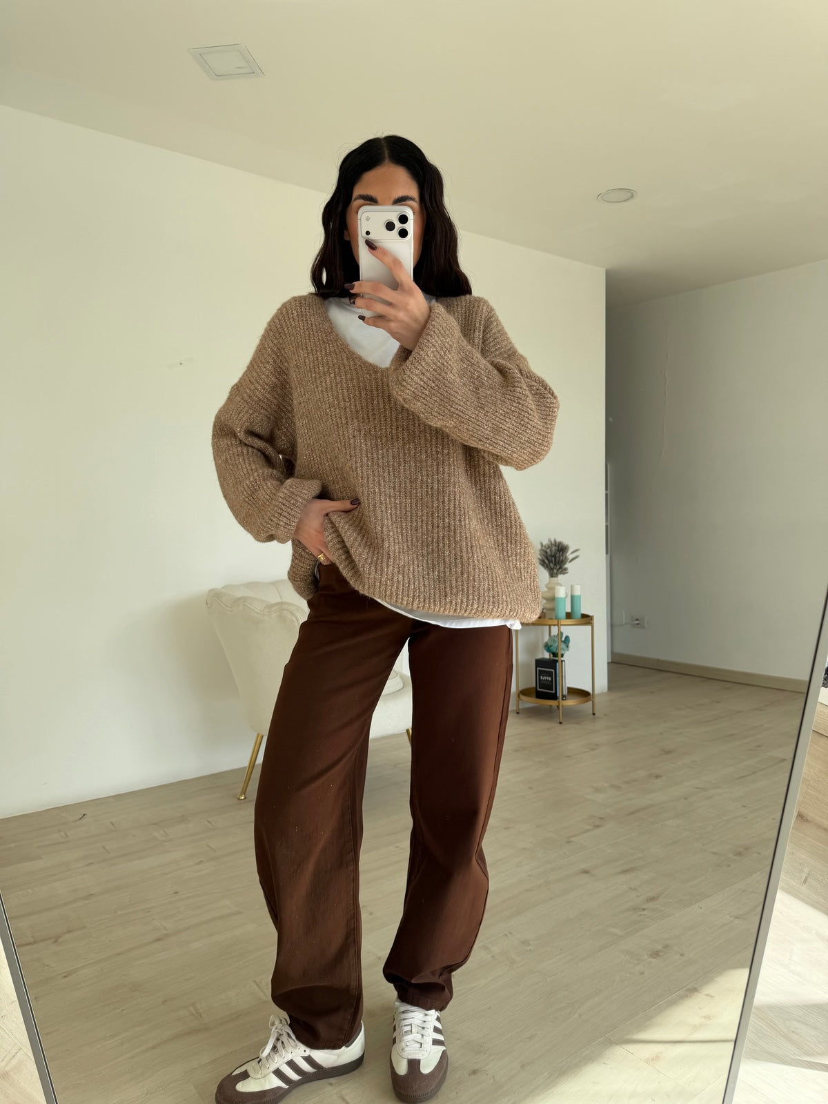 33771-PULL V GLITTERY TAUPE