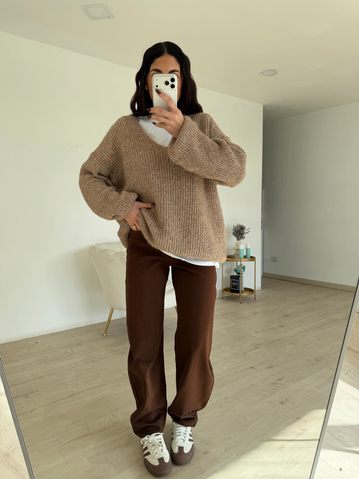 33771-PULL V GLITTERY TAUPE