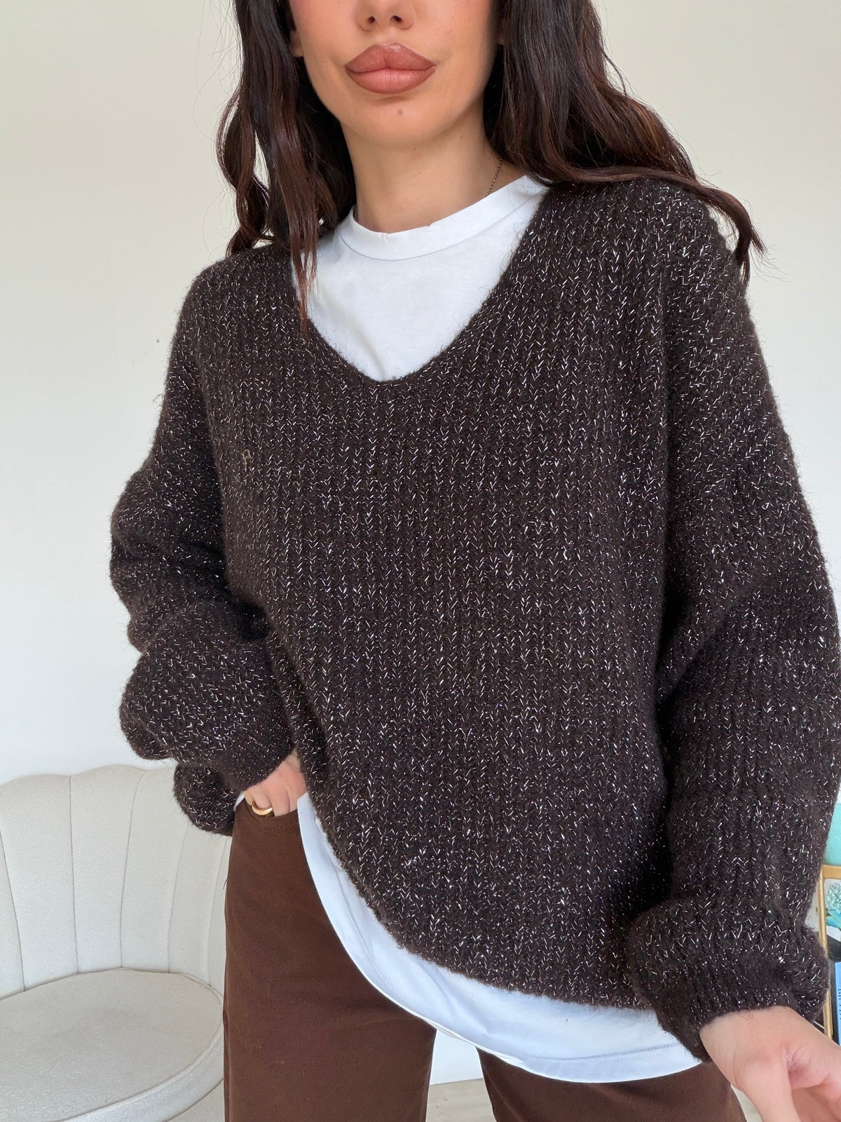 33771-PULL V GLITTERY CHOCO