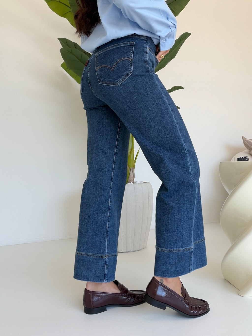 Y16039-D-JEANS PALAZZO CROP OCEAN