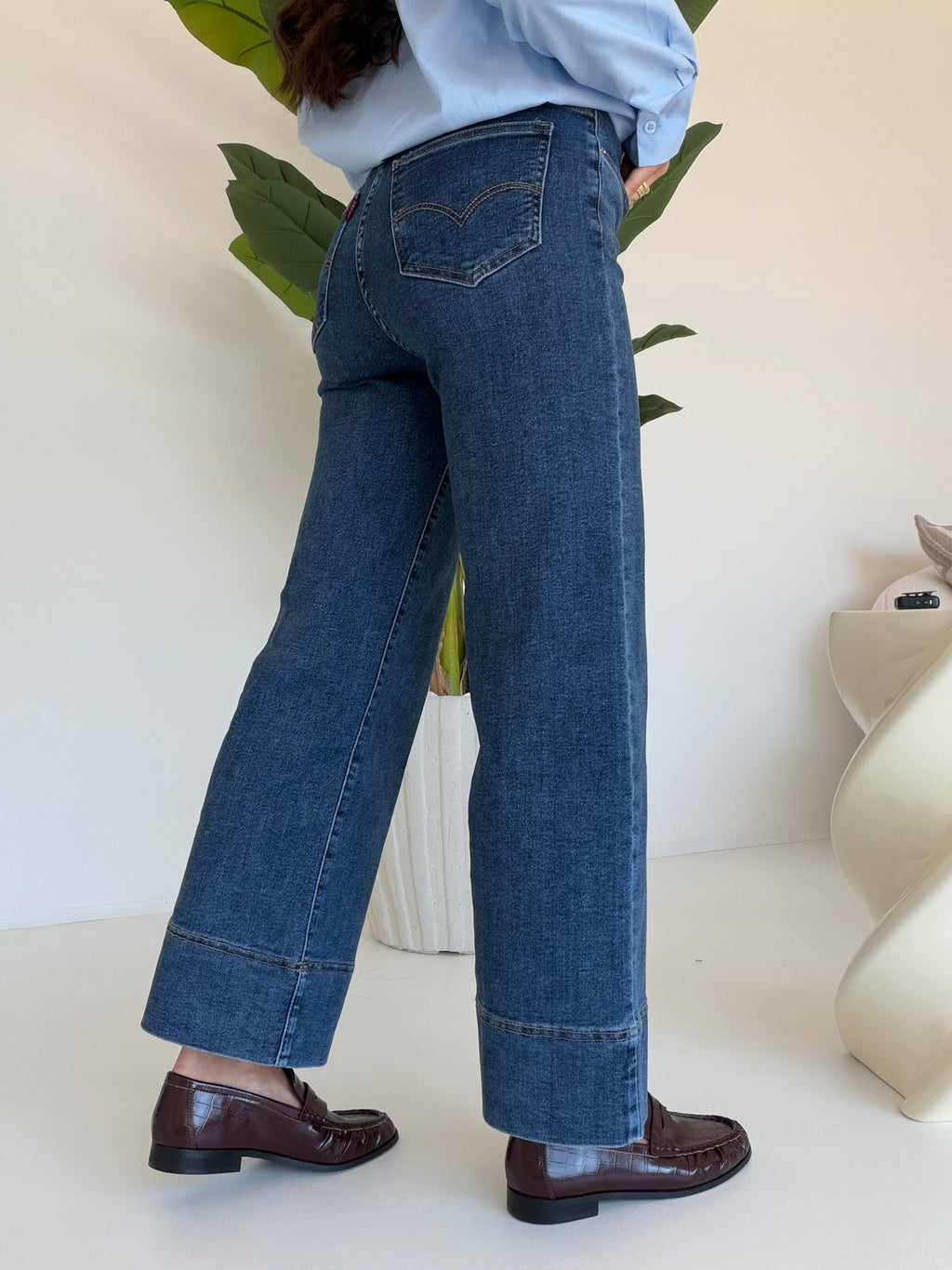 Y16039-D-JEANS PALAZZO CROP OCEAN