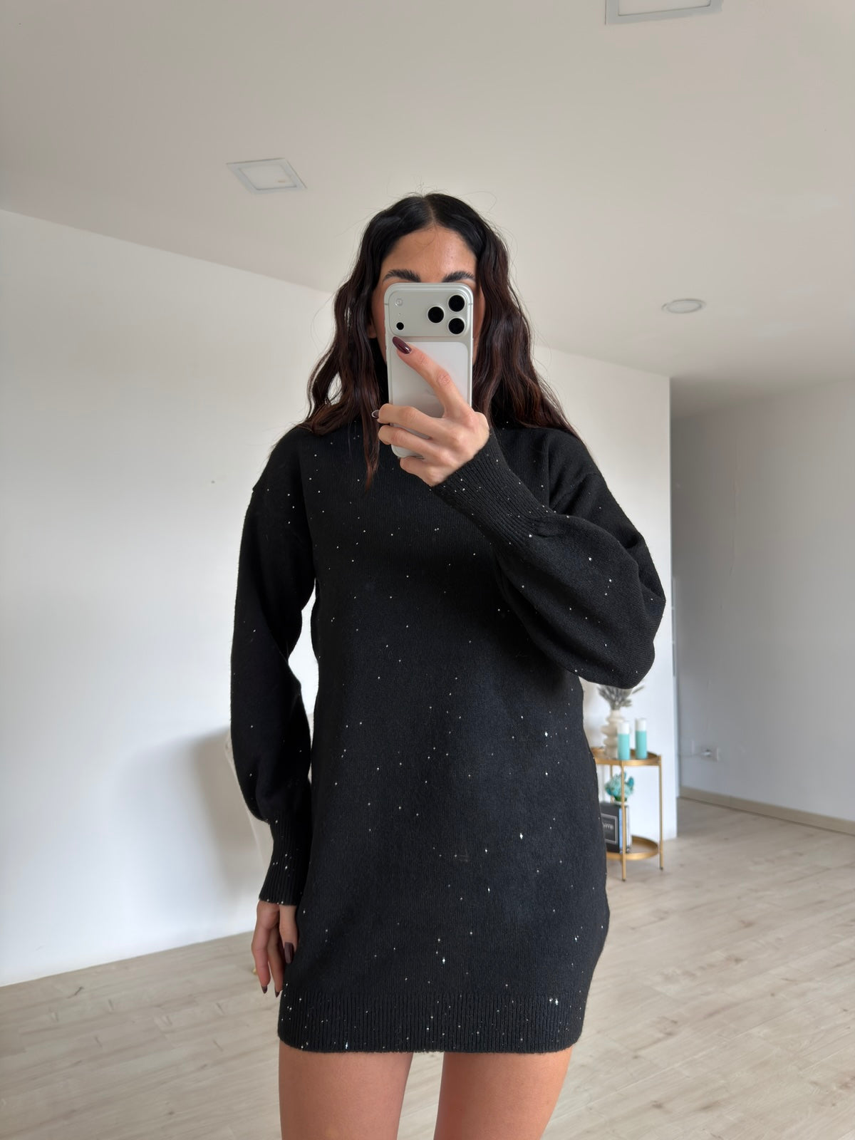 WR86357-MAXI PULL MICRO PAILLETTES NERO