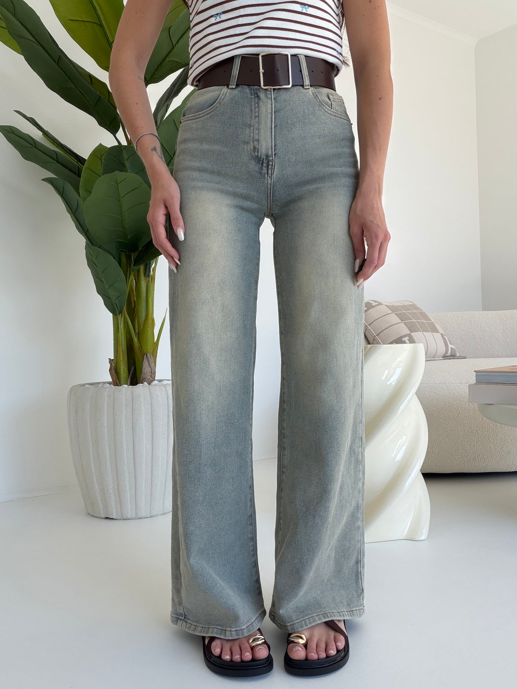 9557-JEANS+CINTURA LAVAGGIO SABBIATO