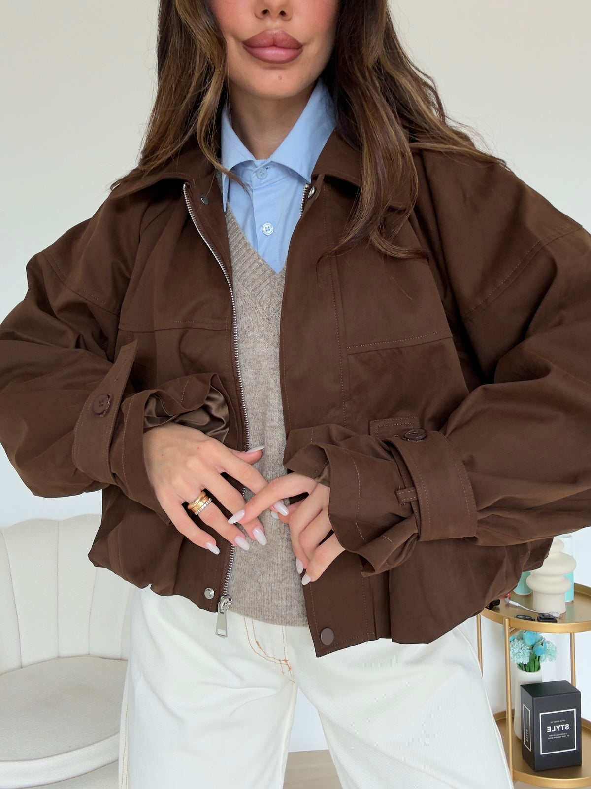 V10570-BOMBER CAMOSCIO CHOCO