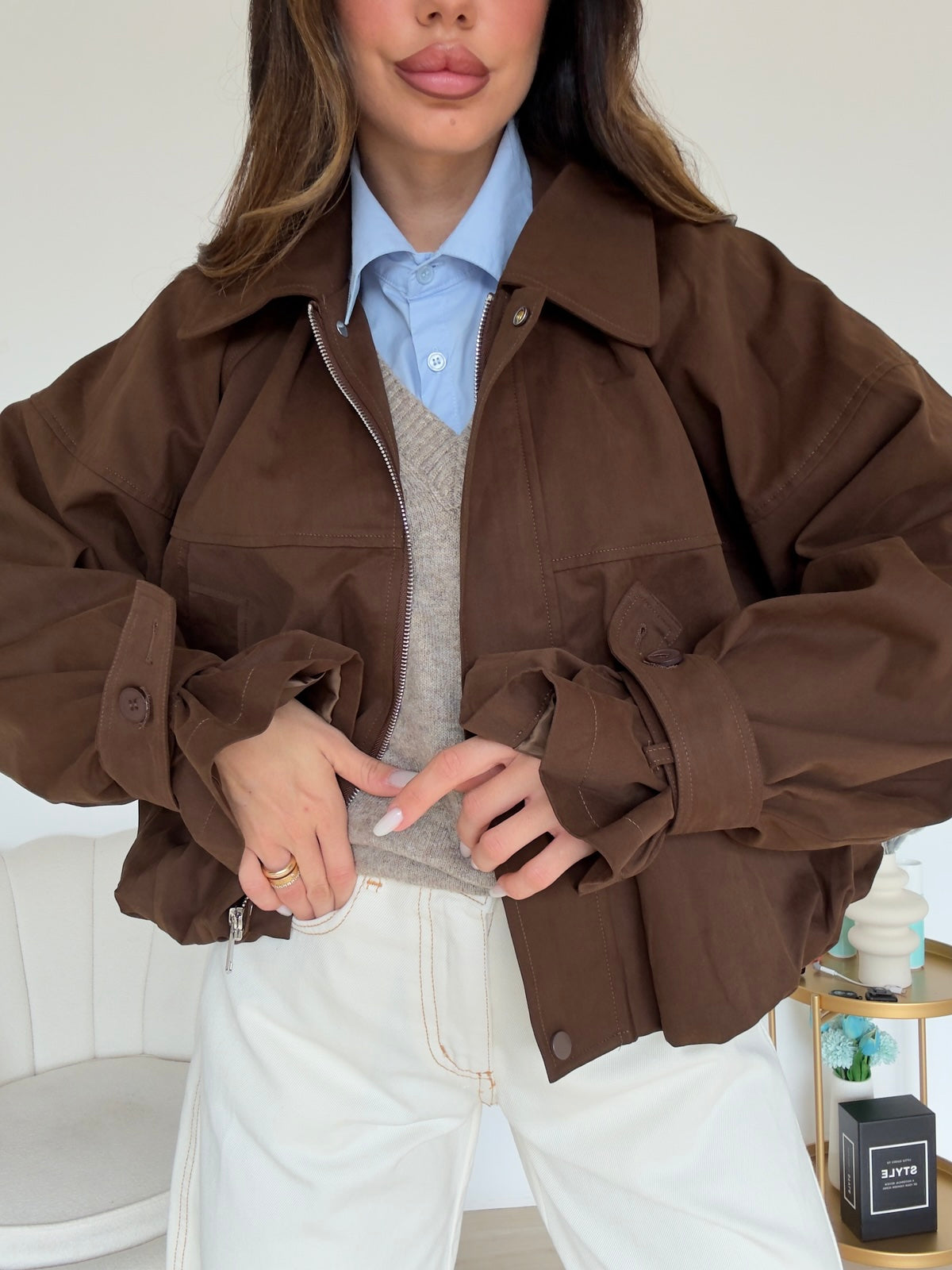 V10570-BOMBER CAMOSCIO CHOCO