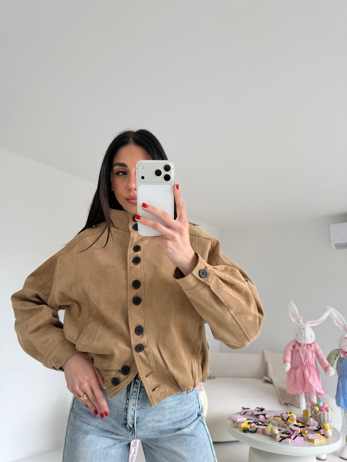 15087-BOMBER SUEDE CAMEL