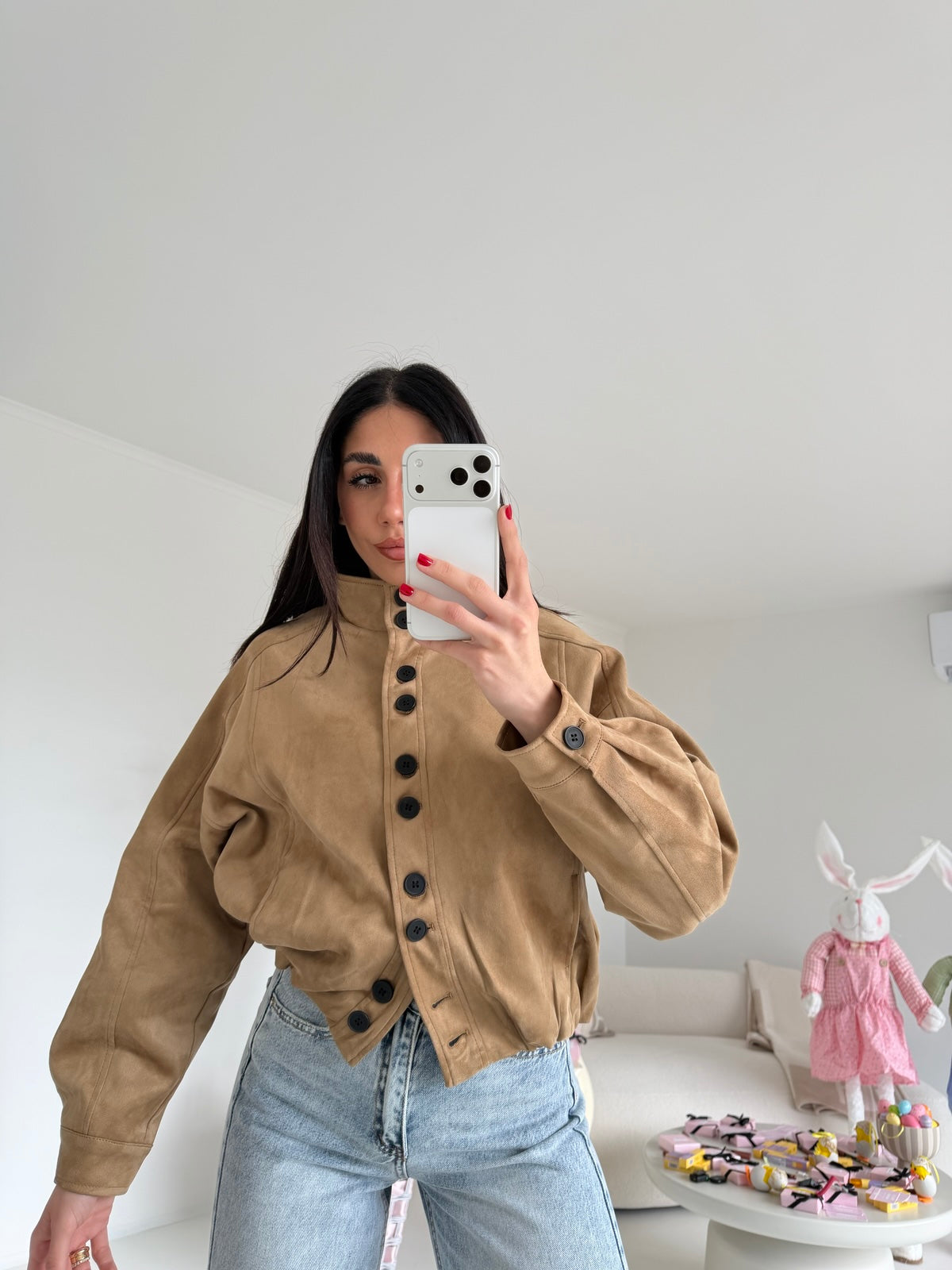 15087-BOMBER SUEDE CAMEL