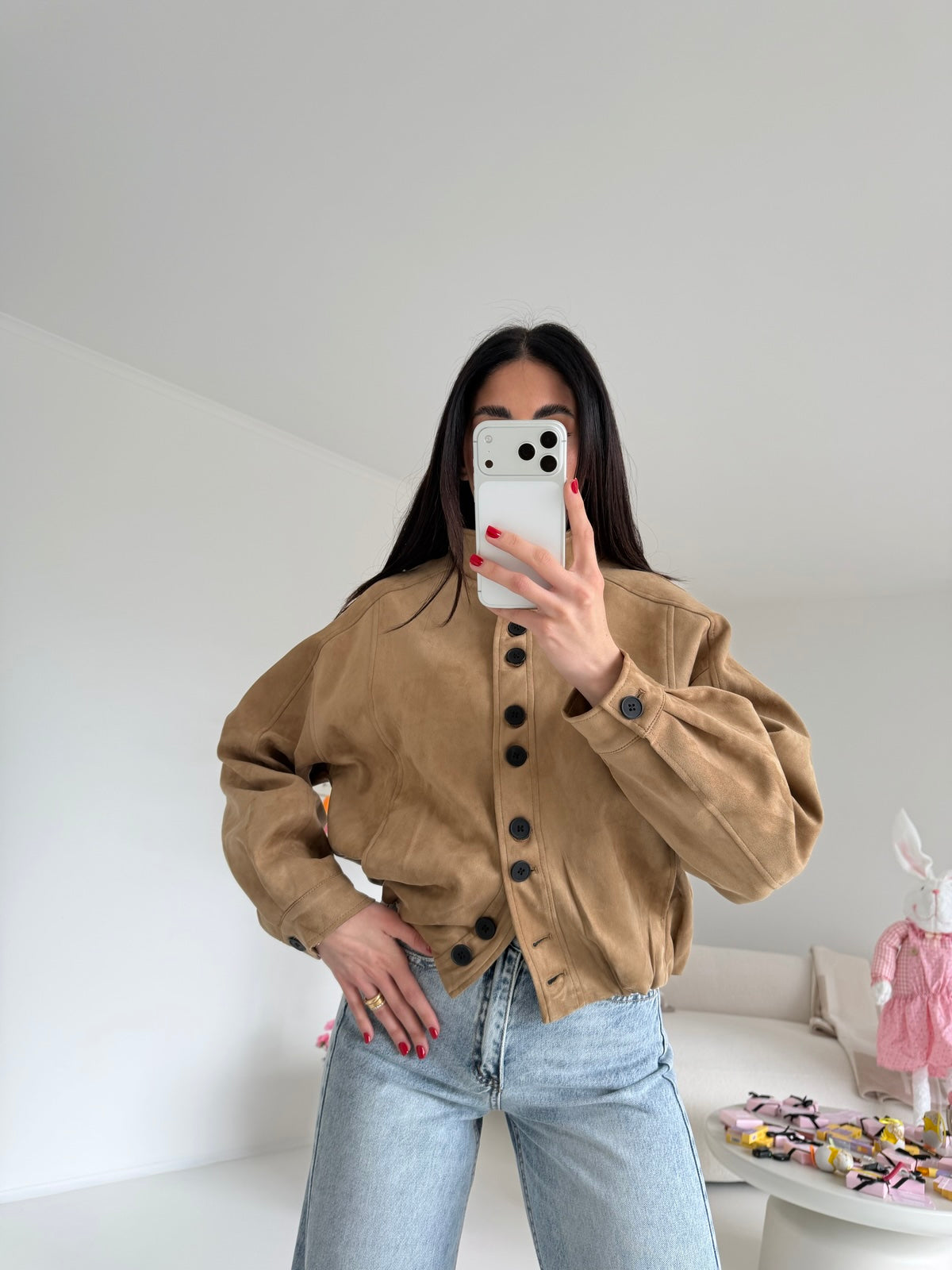 15087-BOMBER SUEDE CAMEL