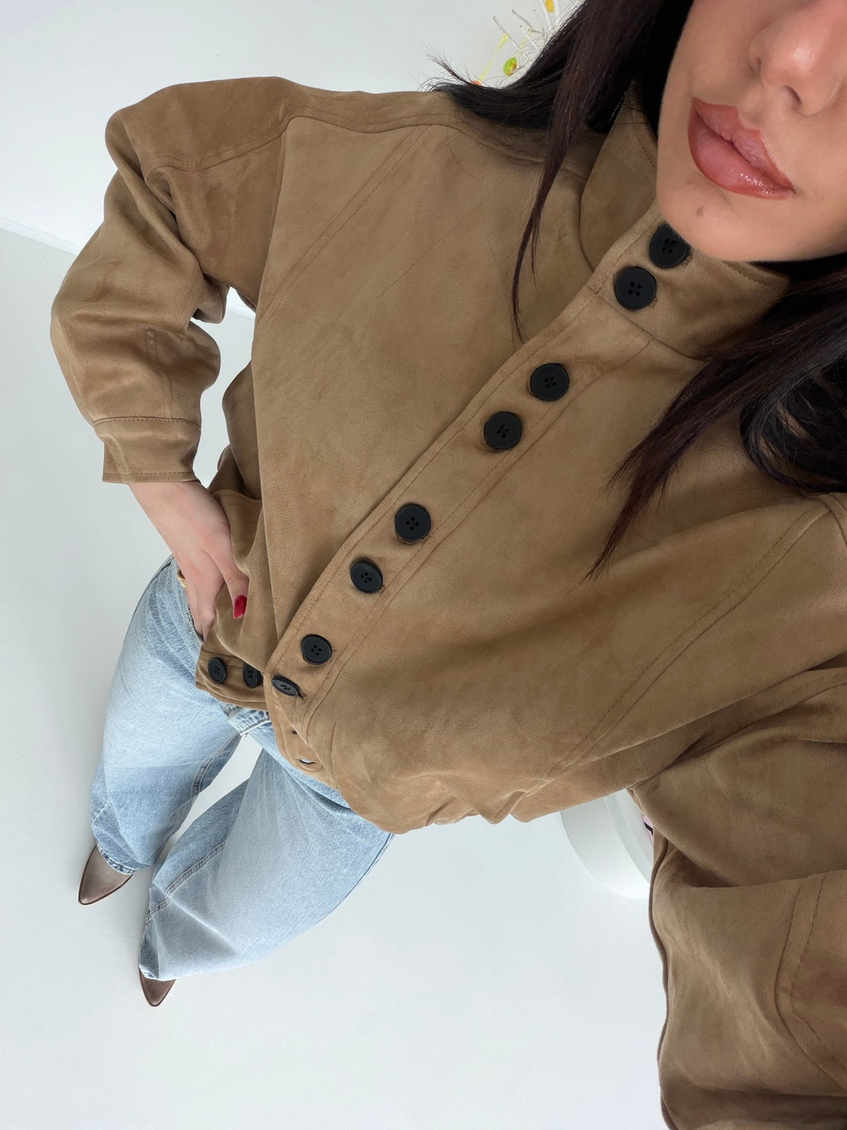 15087-BOMBER SUEDE CAMEL