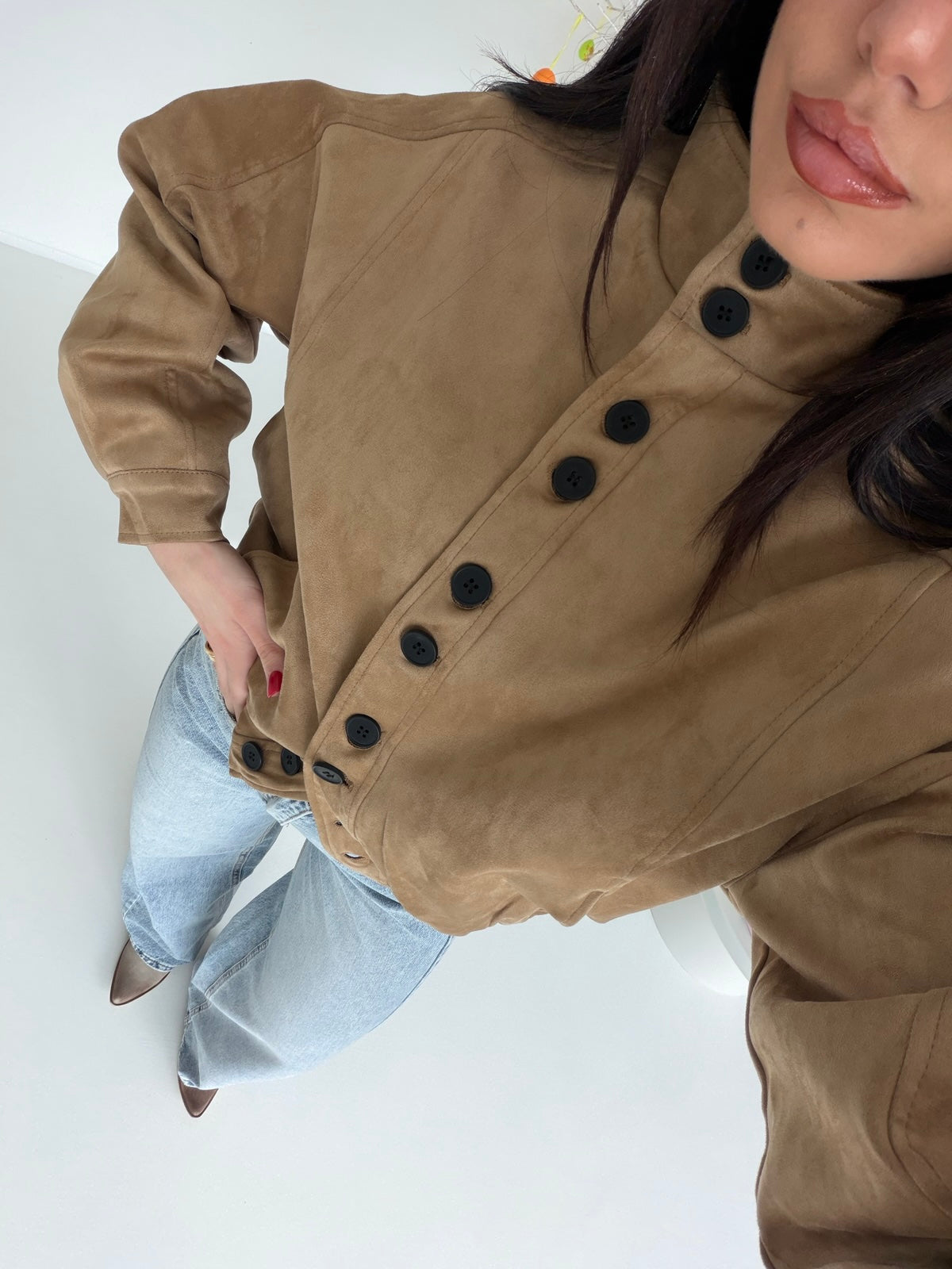15087-BOMBER SUEDE CAMEL