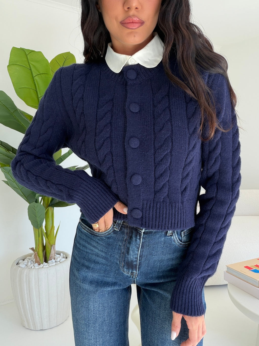 1718-CARDIGAN BRAIDS NAVY