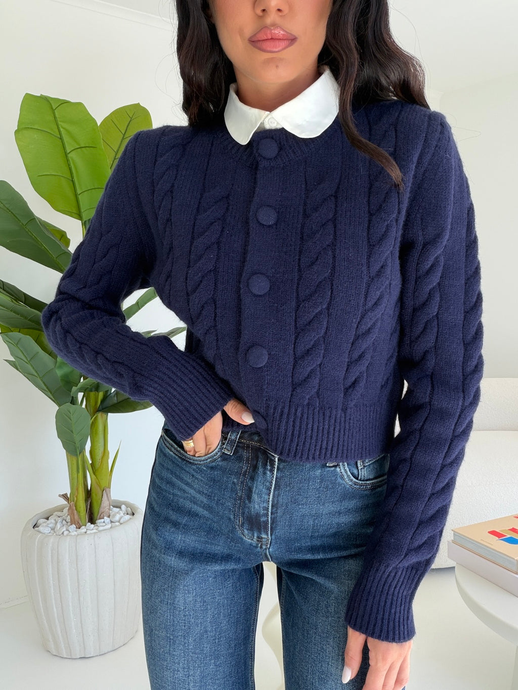 1718-CARDIGAN BRAIDS NAVY