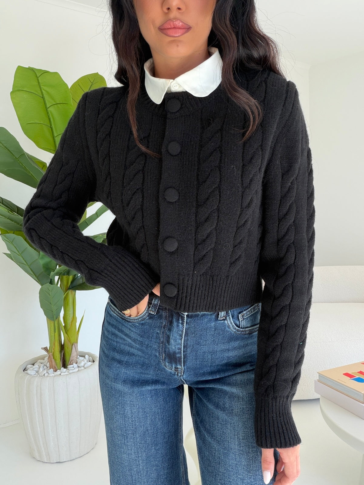 1718-CARDIGAN BRAIDS NERO