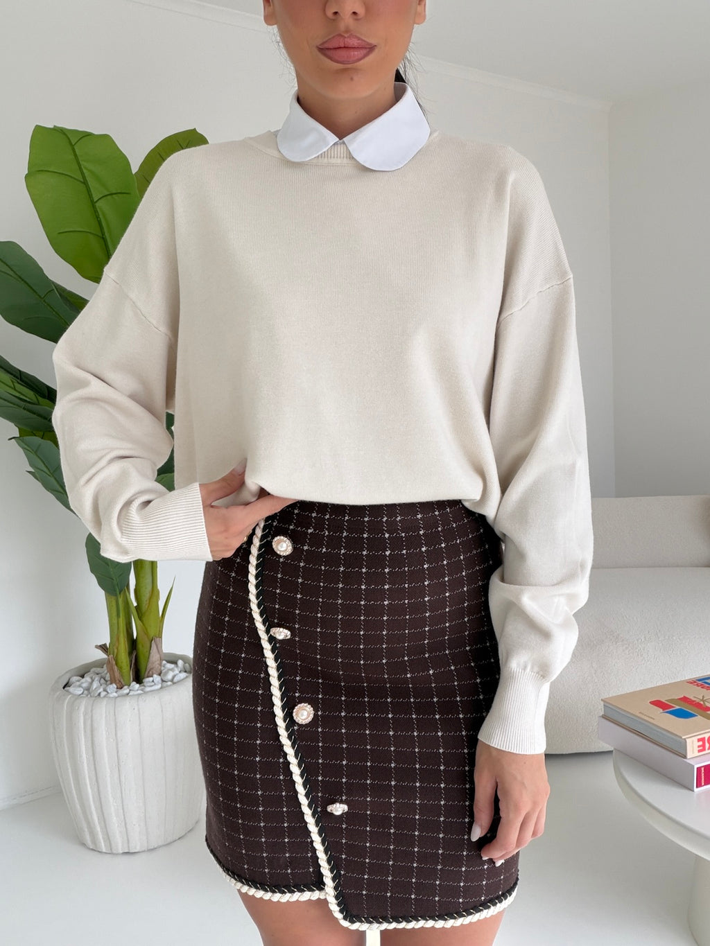 R5015-MINI GONNA TWEED  CHOCO
