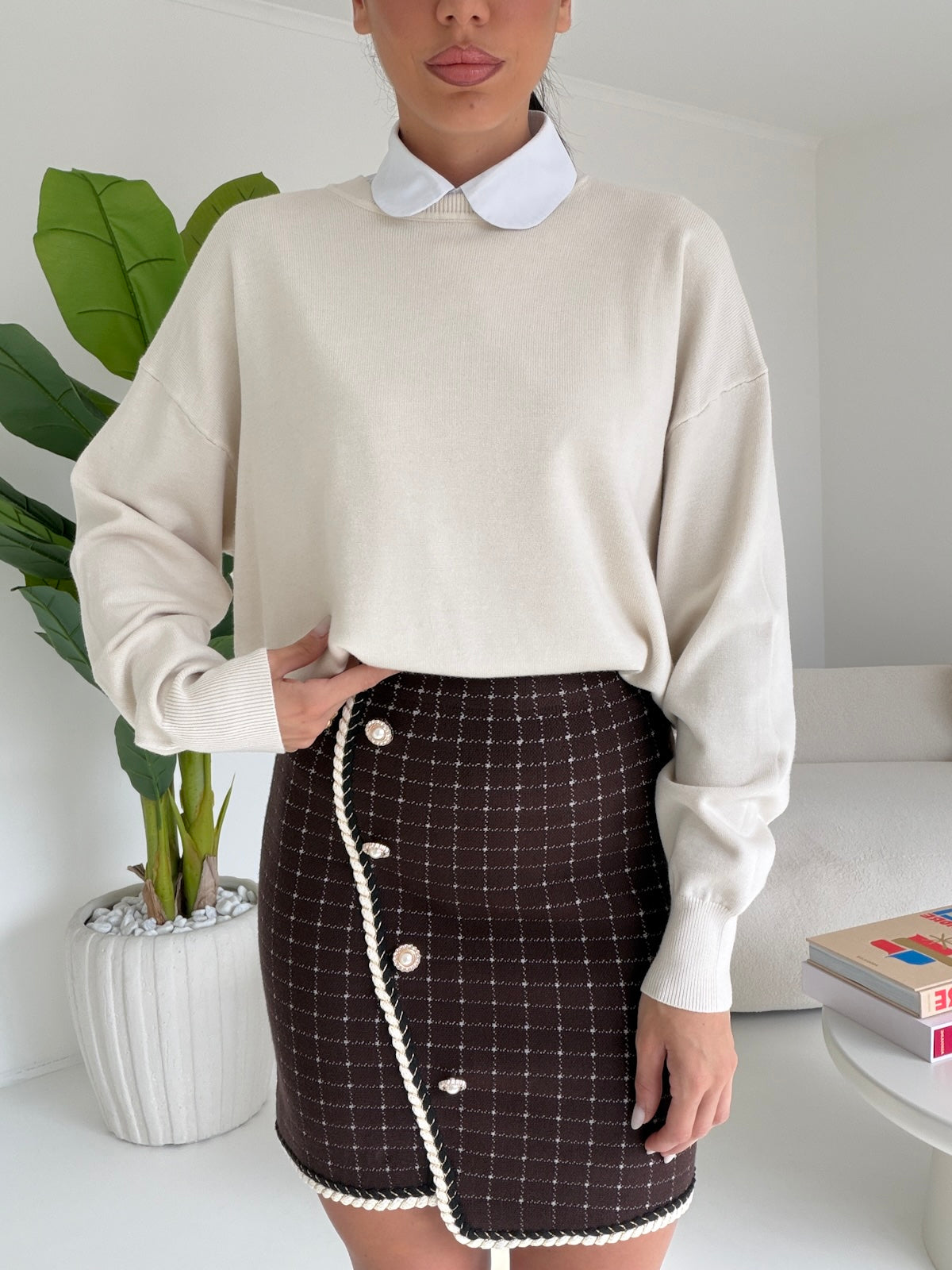 R5015-MINI GONNA TWEED  CHOCO