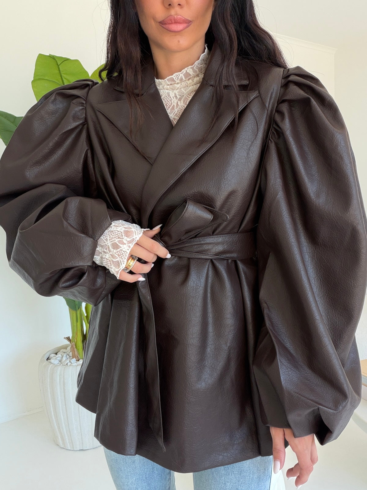 GIACCA IN ECO-PELLE POWER CHOCO