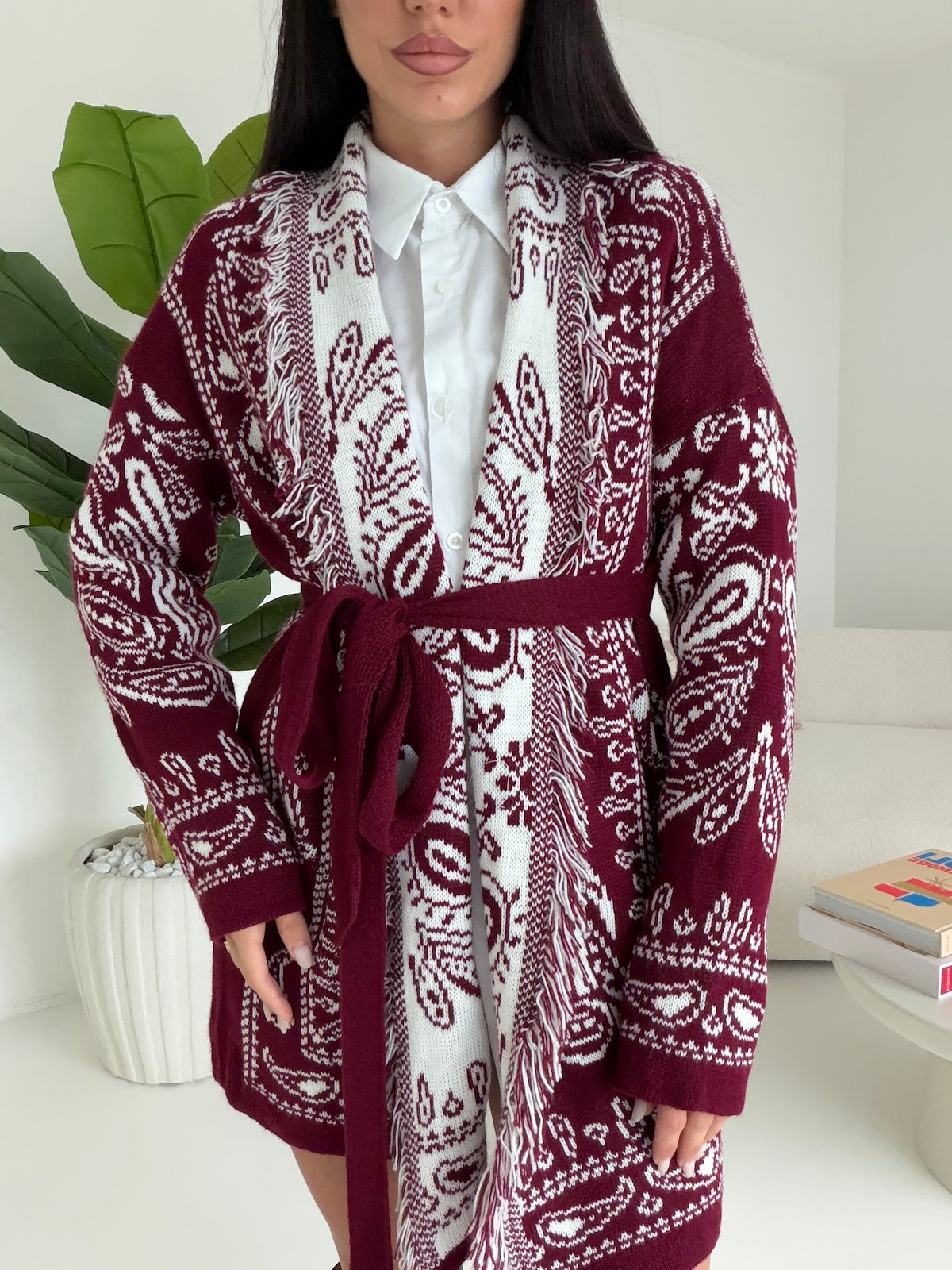 MAXI CARDIGAN MOUNTAIN BORDEAUX