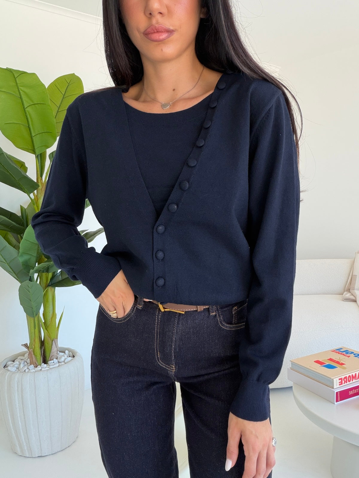 L06837-CARDIGAN EFFETTO TWINSET NAVY