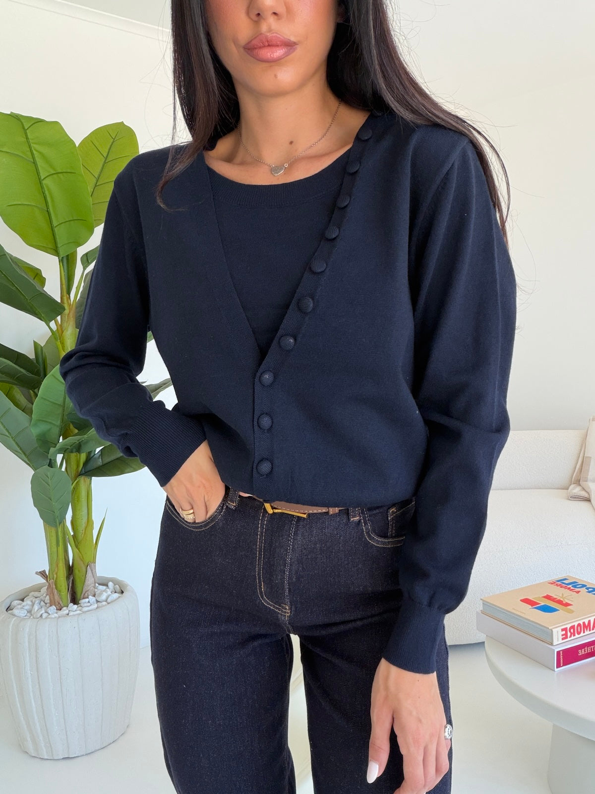 L06837-CARDIGAN EFFETTO TWINSET NAVY