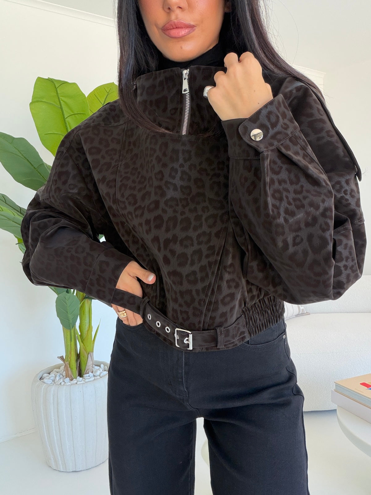 DR-8549-BIKER CROP ANIMALIER