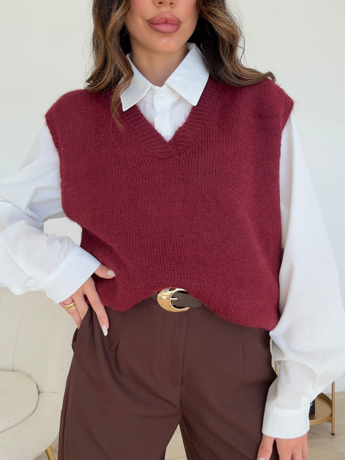 C2432-GILET+CAMICIA ILARY BORDEAUX