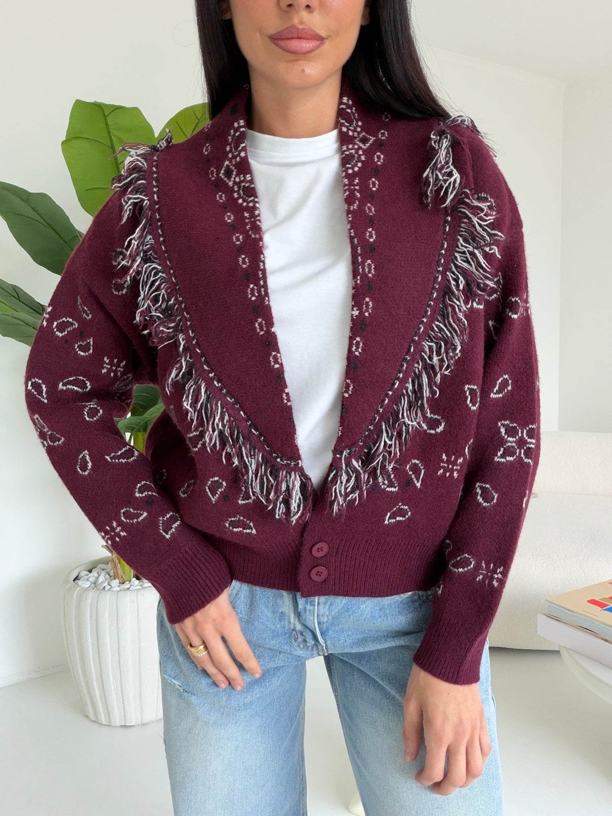 YHC7390-CARDIGAN BRAIES BORDEAUX