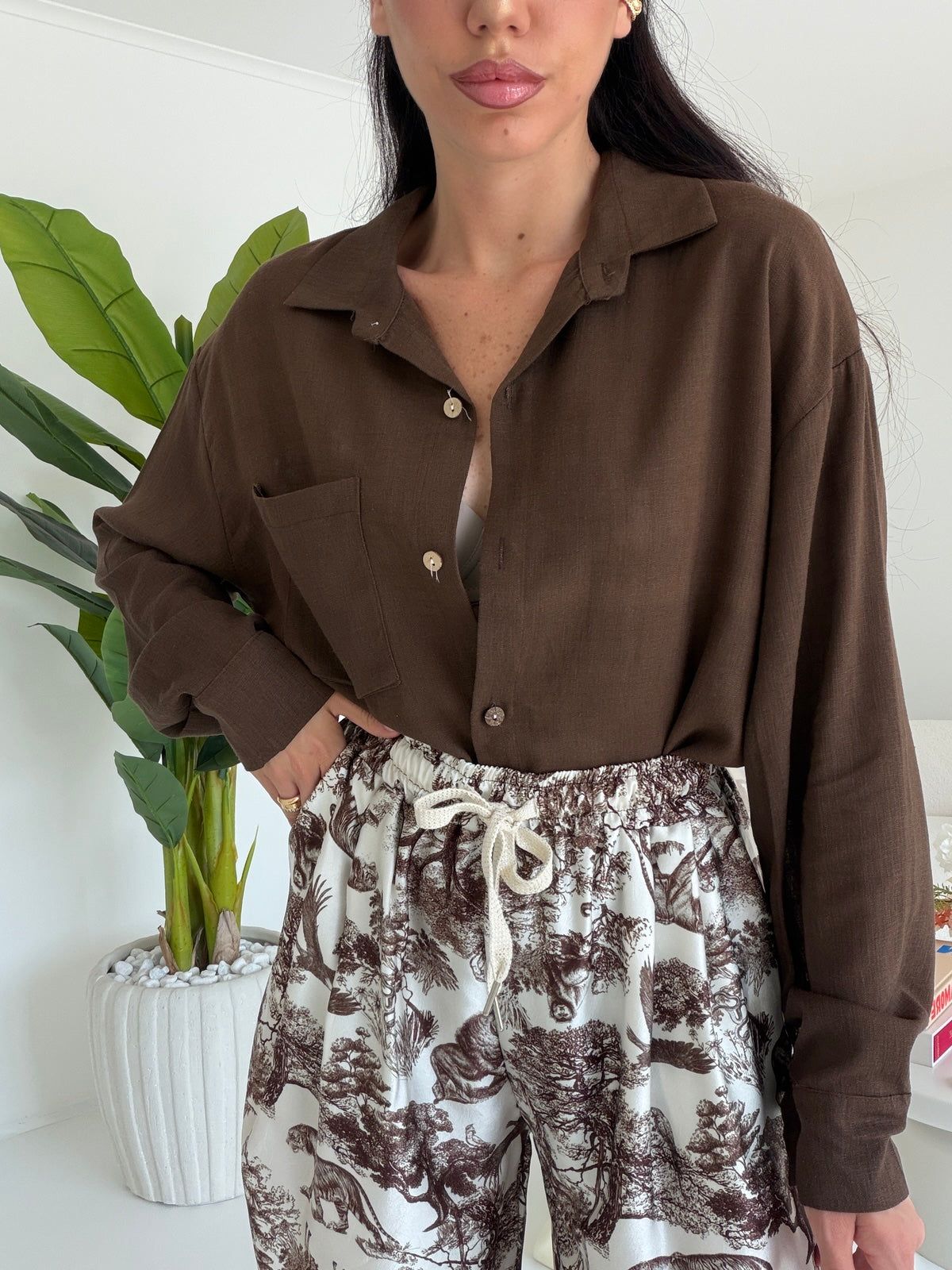 CAMICIA IN SIMIL LINO CHOCO