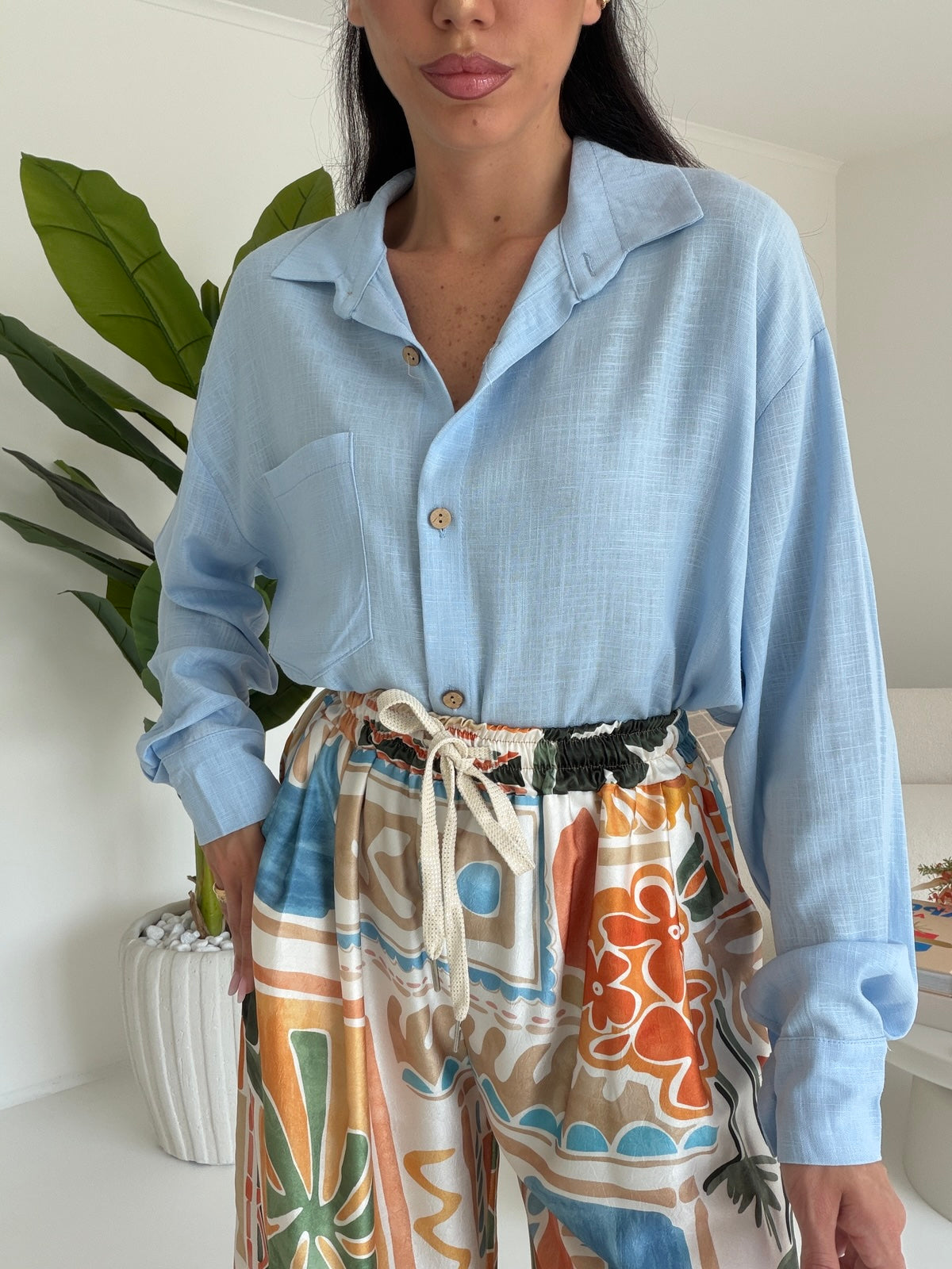 CAMICIA IN SIMIL LINO PASTELLO