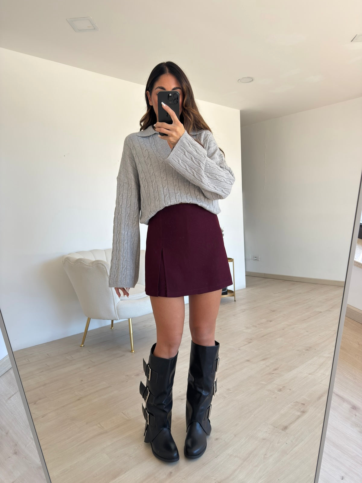 M564-1-MINI GONNA SPACCHETTO BORDEAUX