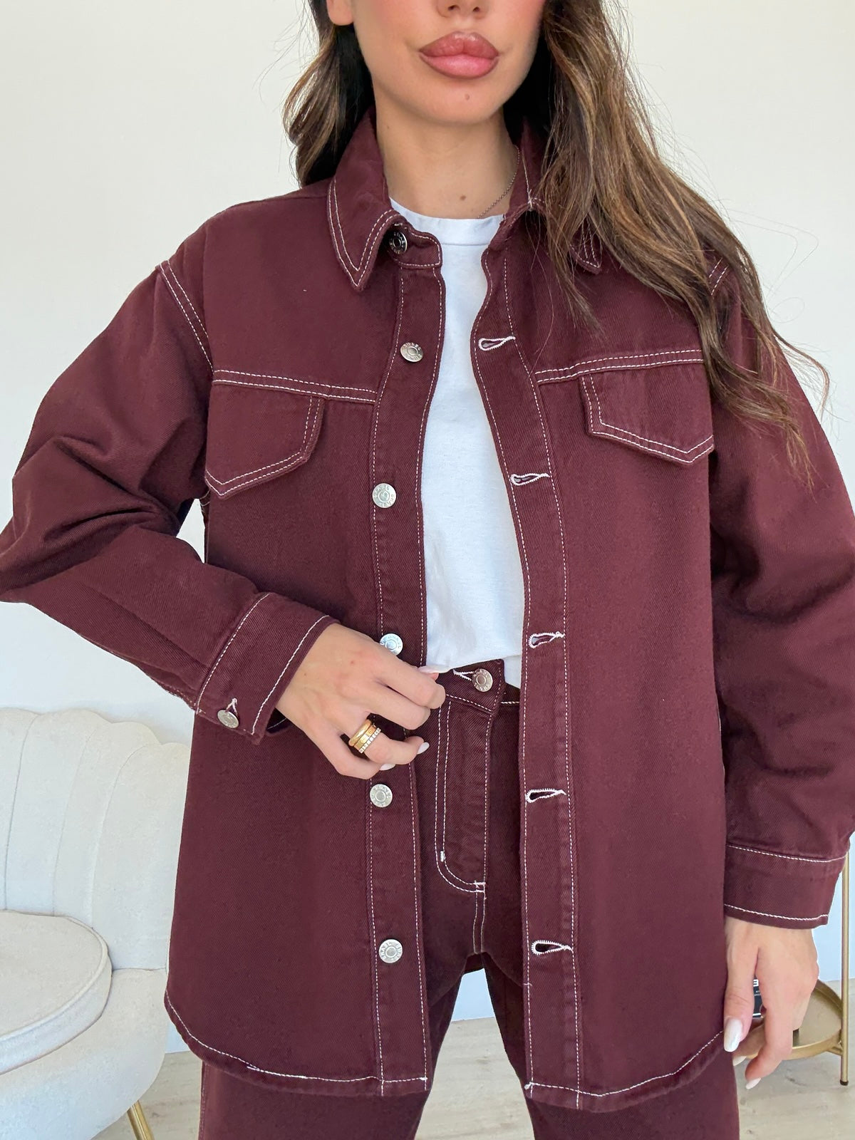 GB013-CAMICIA DENIM ROMINA BORDEAUX