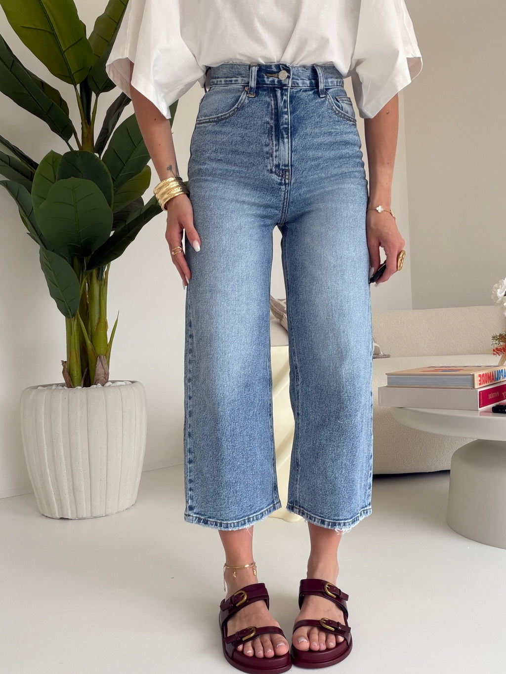 H3375-JEANS PALAZZO CROP DENIM