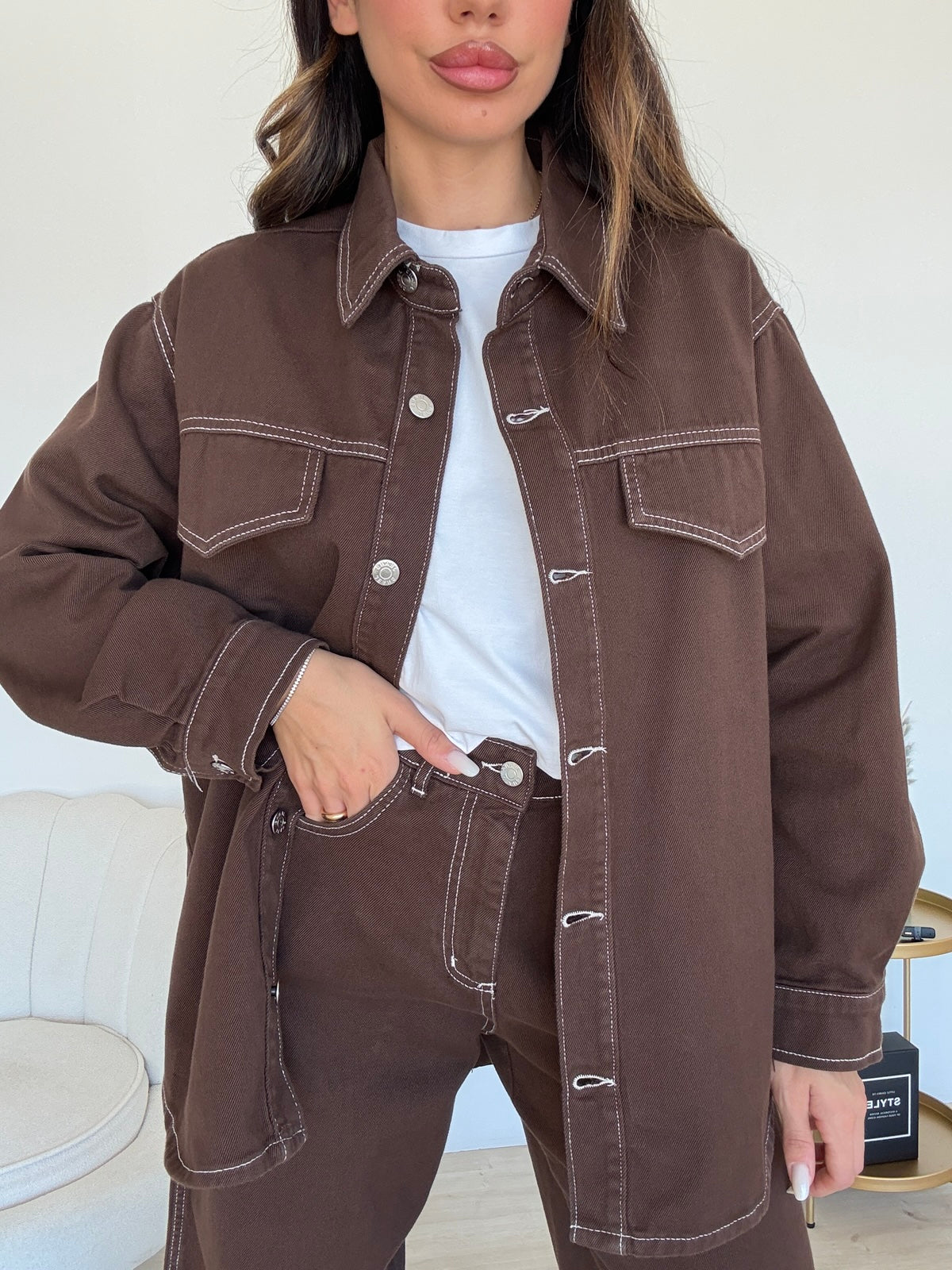 GB011-CAMICIA DENIM ROMINA CHOCO