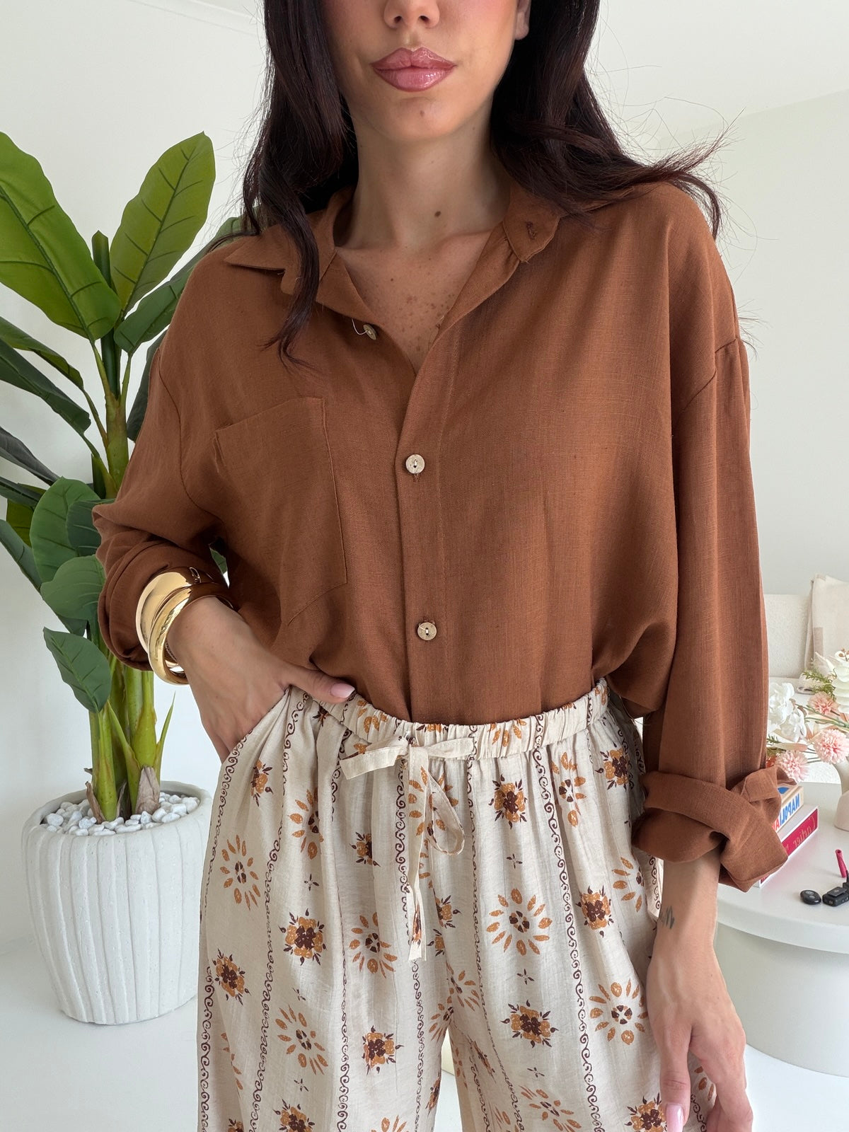 CAMICIA IN SIMIL LINO BISCOTTO
