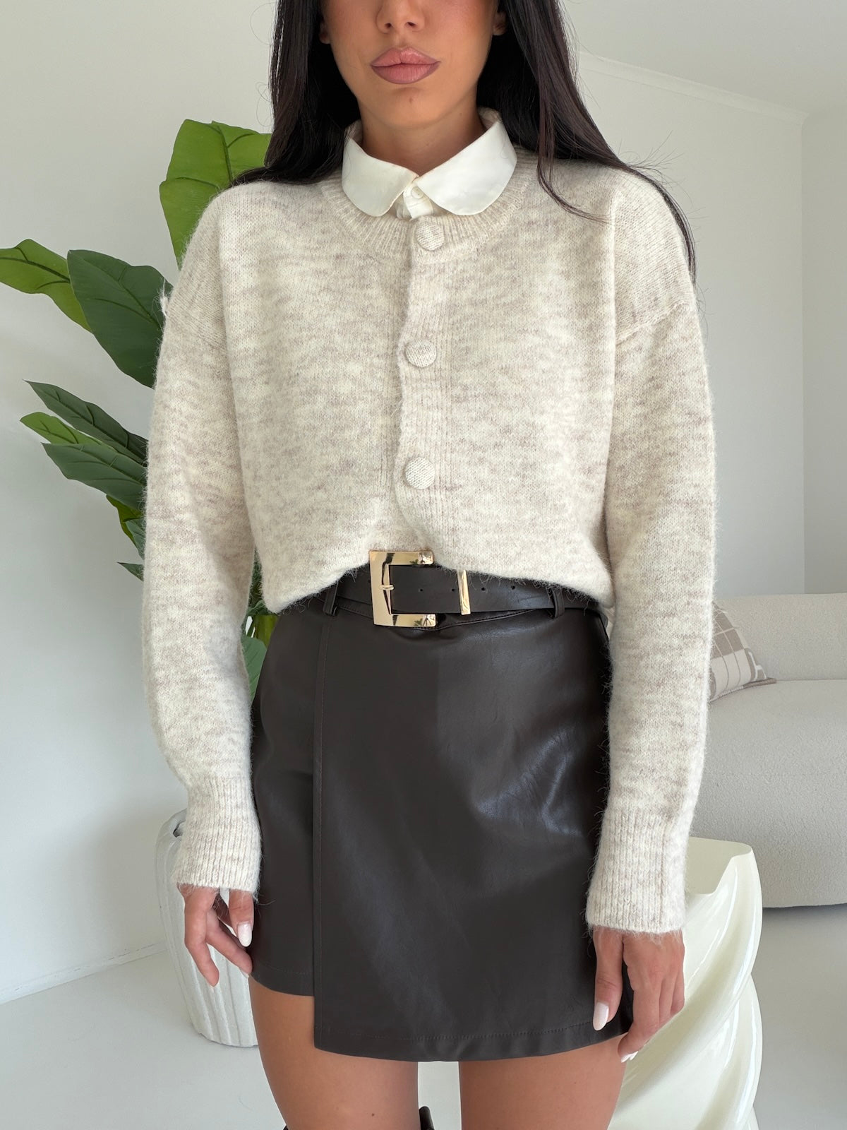 2096-MINI GONNA-SHORT IN ECO PELLE CHOCO
