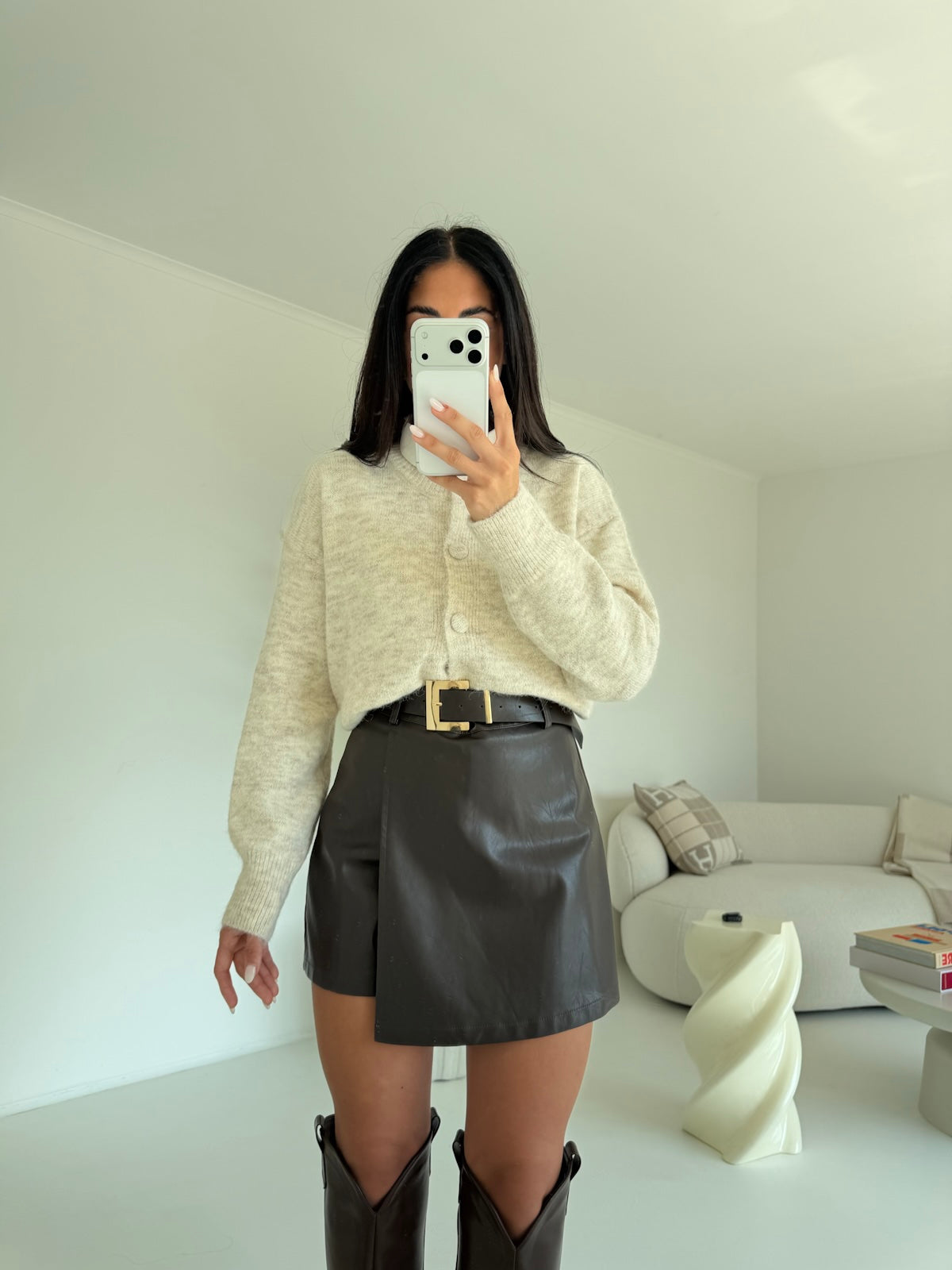 2096-MINI GONNA-SHORT IN ECO PELLE CHOCO