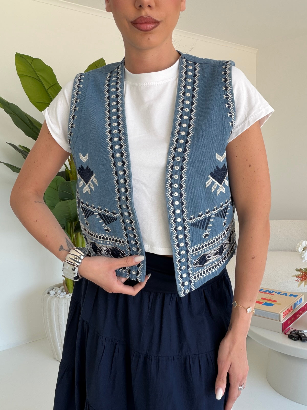 K842-GILET DENIM AZTECO