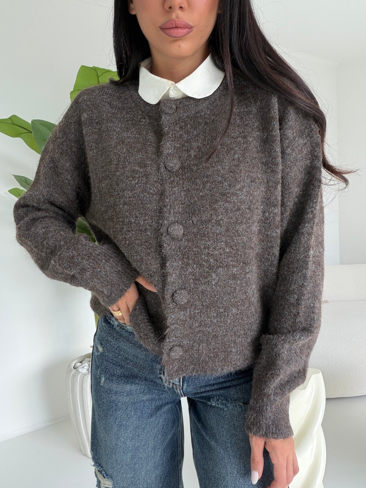 Y06049-CARDIGAN CONTACT CHOCO