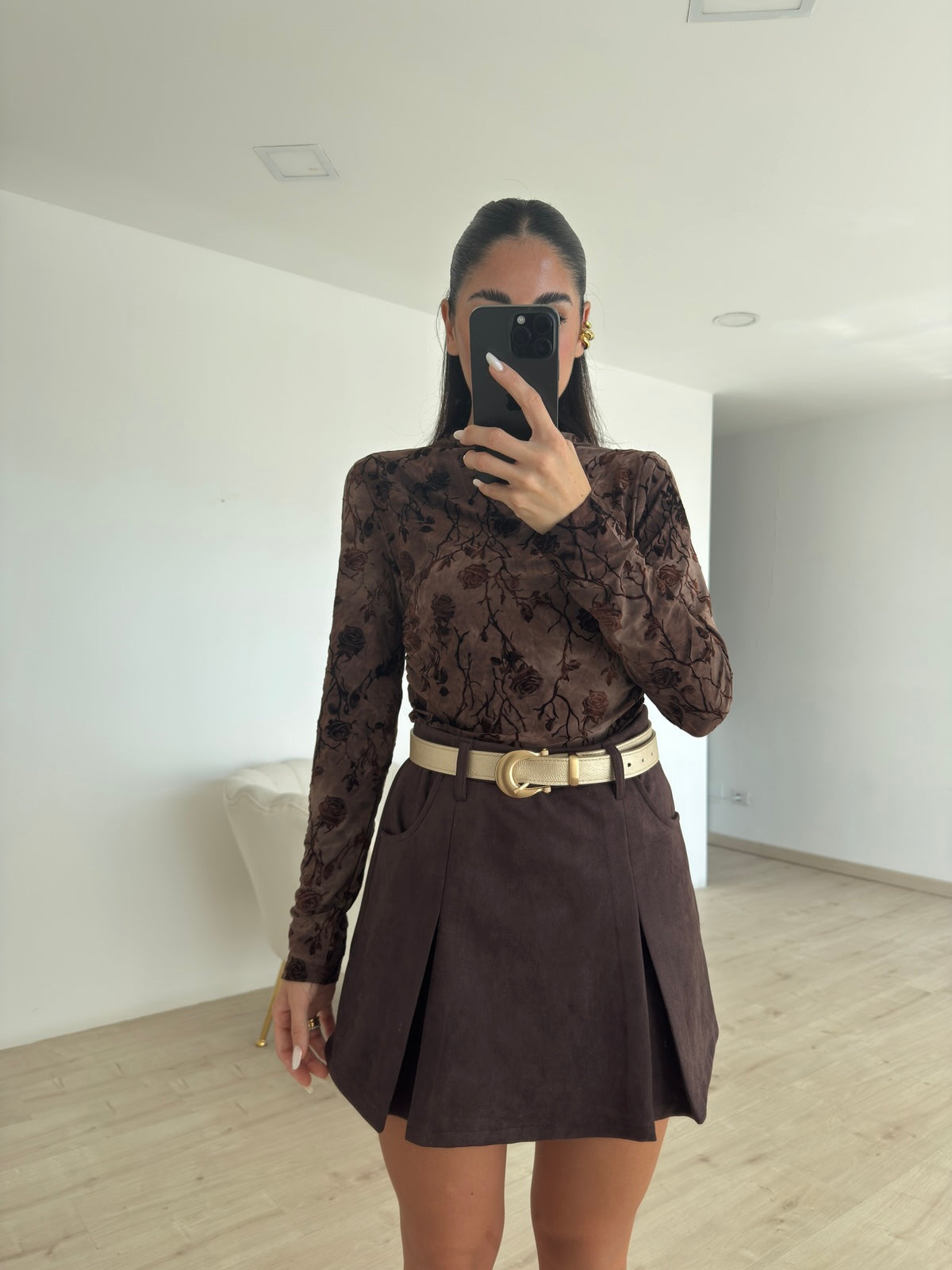MINI GONNA IN SUEDE CHOCO