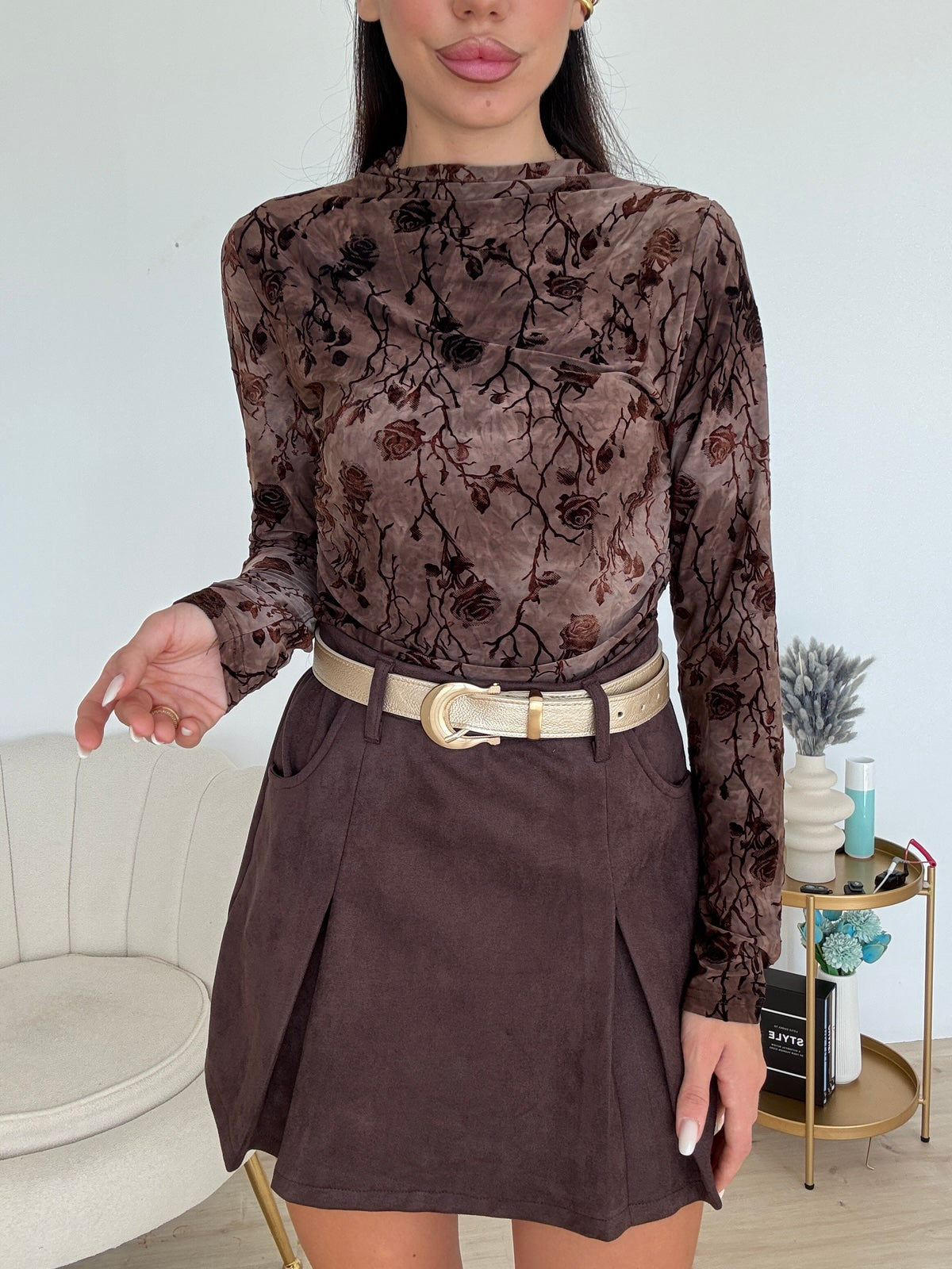 MINI GONNA IN SUEDE CHOCO