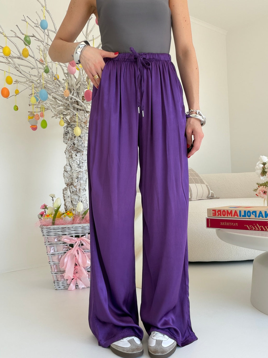 PANTALONE SATIN MELANZANA