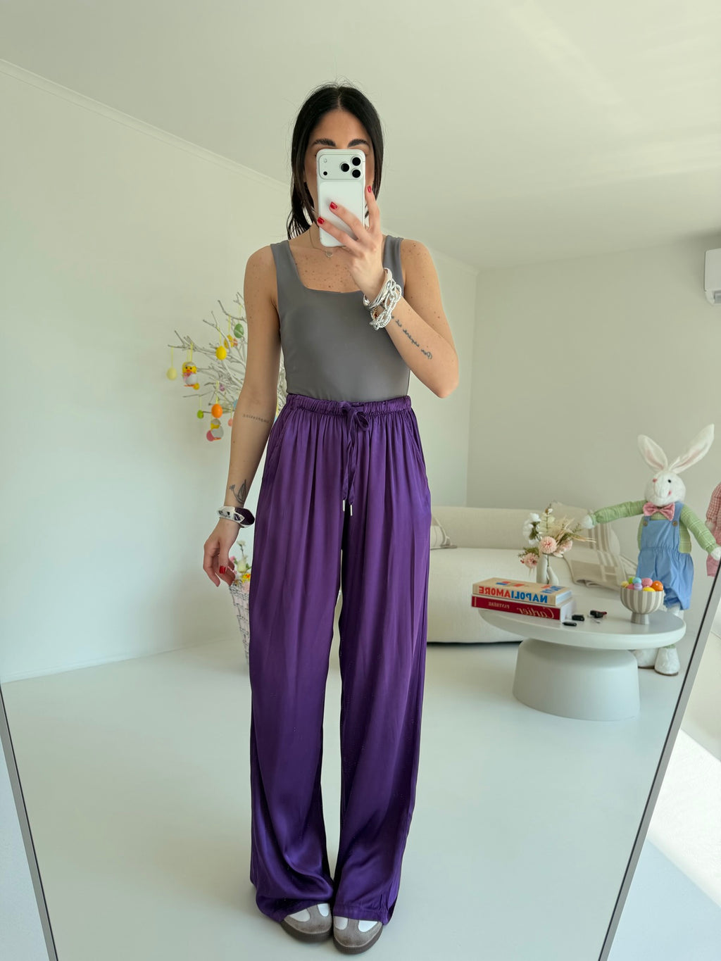 PANTALONE SATIN MELANZANA