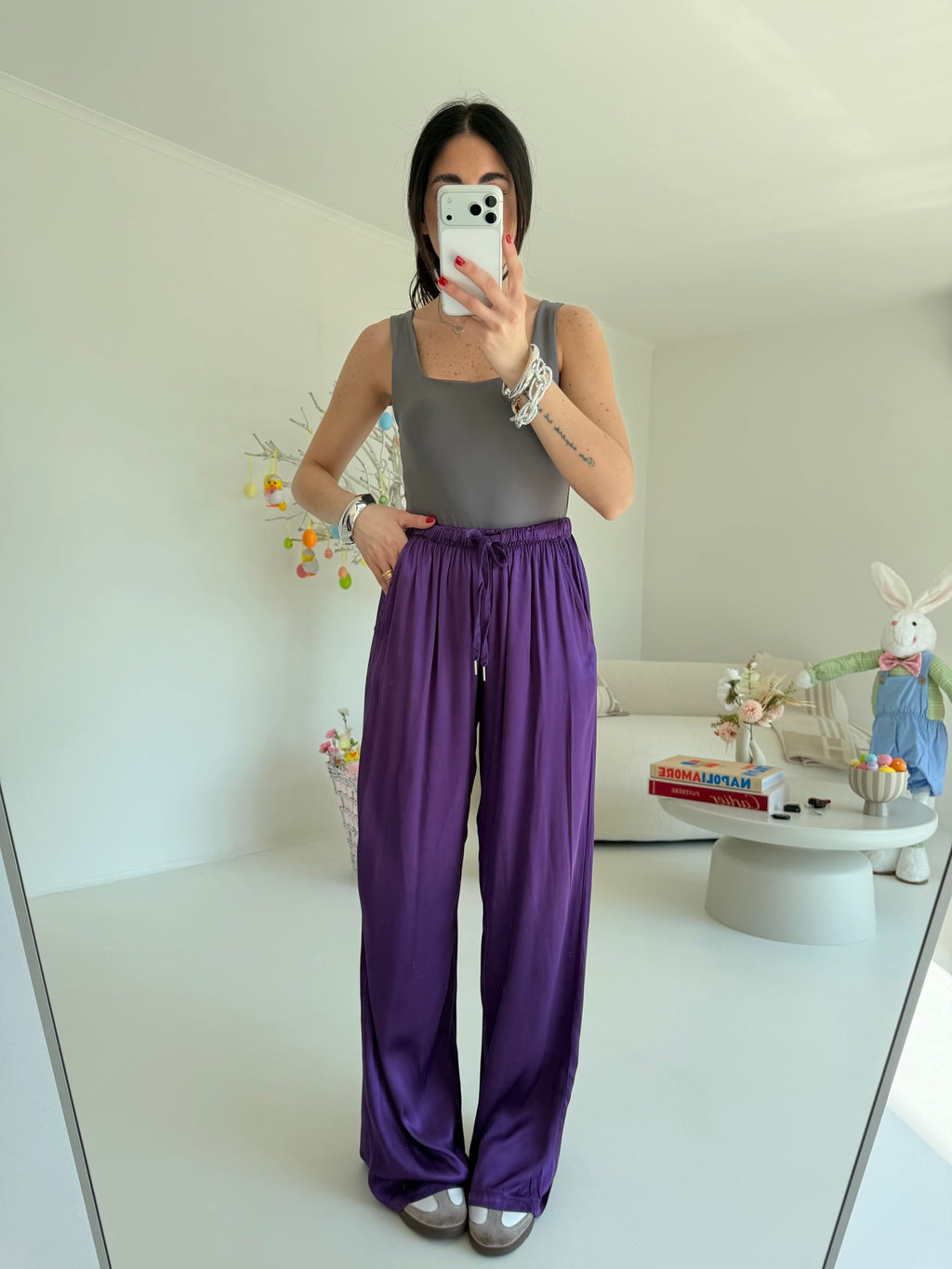 PANTALONE SATIN MELANZANA
